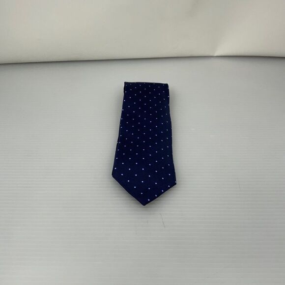 Chaps Mens Tie Blue Polka Dot Silk Business Work Designer Necktie (E3) - Picture 1 of 6